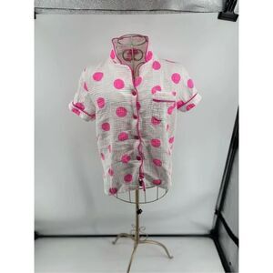 Sassy Shortcake Pink Polka Dot Gauze Pajama Top Button Front Medium